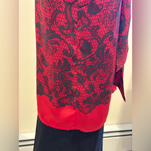 Halogen Red & Black Sateen Floral Print Sleeveless. Tie In Front Sz XS. - Picture 6 of 13